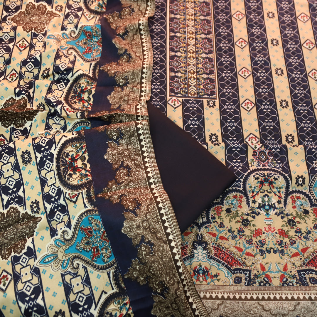 आरजू Navy Blue Swarovski Work with Digital Printed Semi Pashmina Winter Set