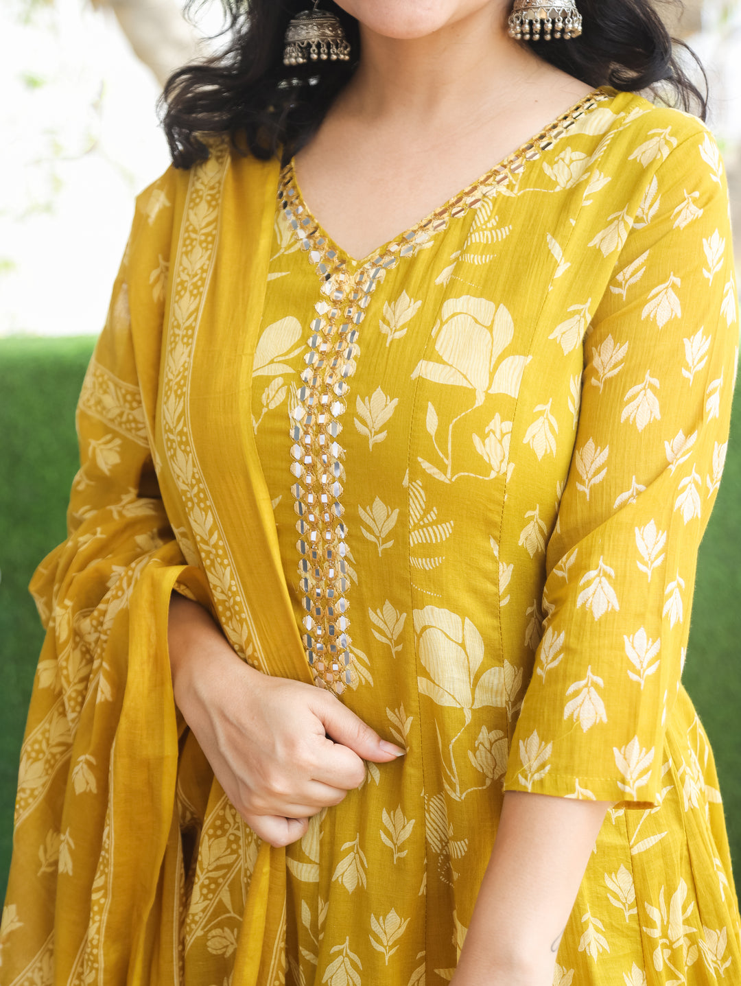 Bella Mustard Yellow Patra Mul Cotton 3 Piece Set
