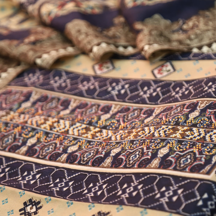 आरजू Navy Blue Swarovski Work with Digital Printed Semi Pashmina Winter Set