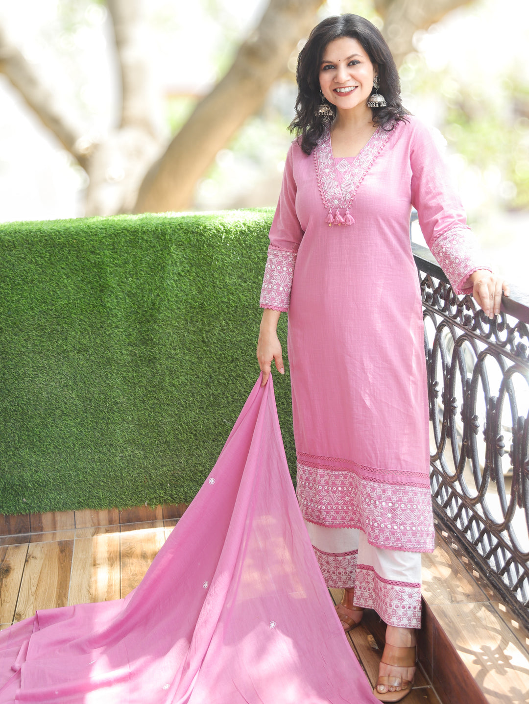 Shadvi Orchid Lilac Embroidered Cotton 3 Piece Set