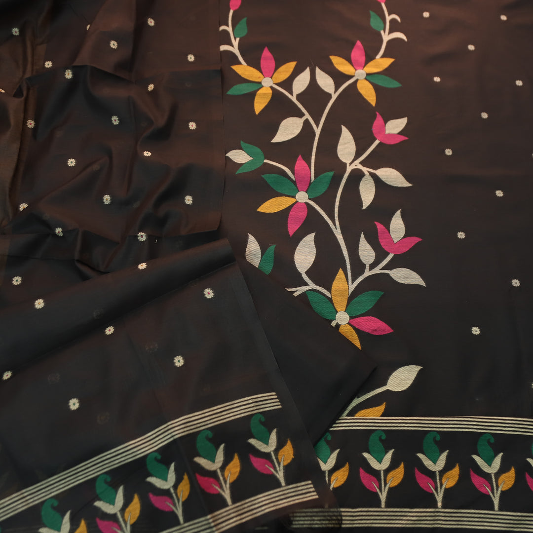 Vishakha Night Black All Over Authentic Jamdani Weaved Hem Chanderi Suit Set