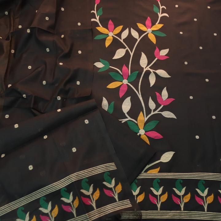 Vishakha Night Black All Over Authentic Jamdani Weaved Hem Chanderi Suit Set