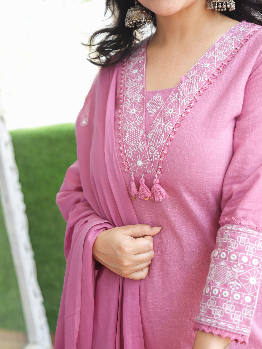 Shadvi Orchid Lilac Embroidered Cotton 3 Piece Set