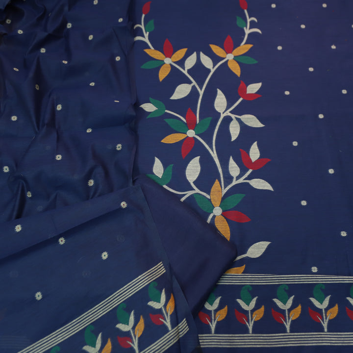 Vishakha Royal Blue All Over Authentic Jamdani Weaved Hem Chanderi Suit Set