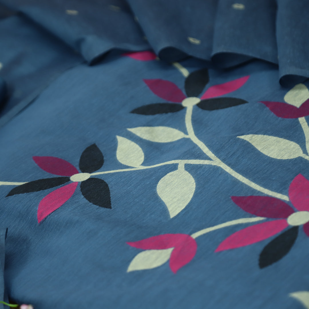 Vishakha Powder Grey All Over Authentic Jamdani Weaved Hem Chanderi Suit Set