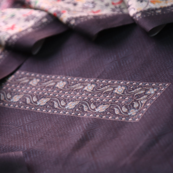 रोहिणी Midnight Black Digital Kanni Printed Hem Semi Pashmina Winter Set