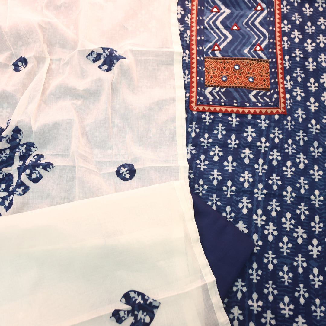 Padma Indigo Blue  Kutch Mirror Dabu Printed Cotton Suit Set D2
