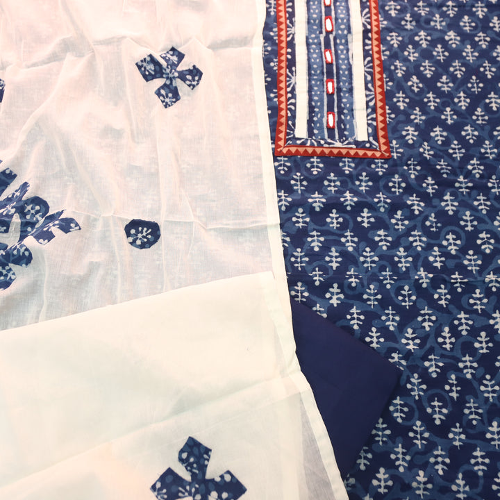 Padma Indigo Blue  Kutch Mirror Dabu Printed Cotton Suit Set D3