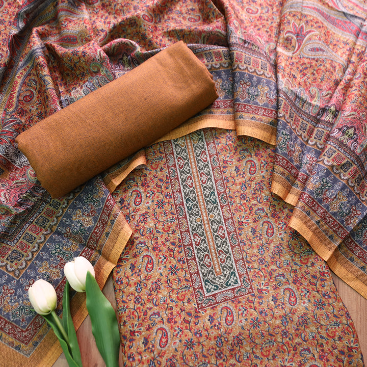 आचंल Dijon Yellow All Over Digital Kanni Printed Semi Pashmina Winter Set