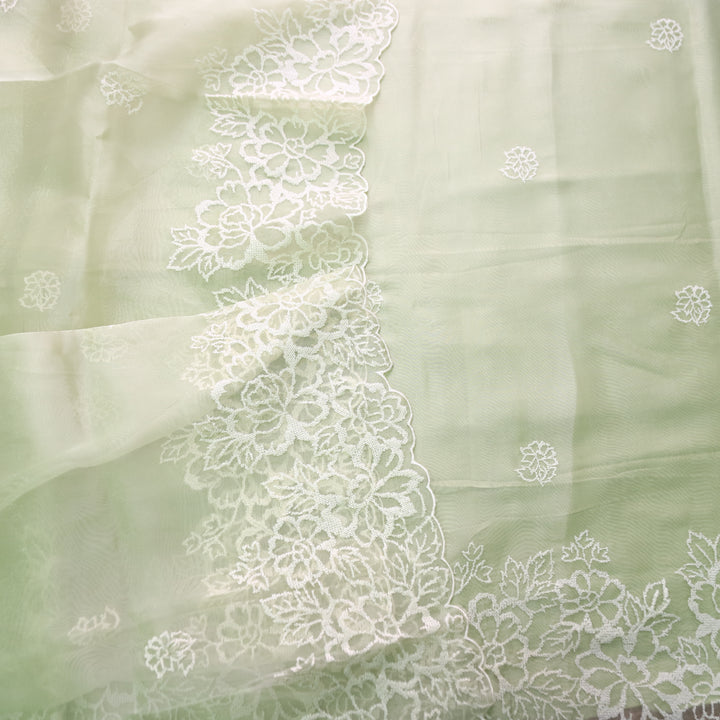 Ragini Mint Green Cross-Stitch Hem Work Glass Organza Set