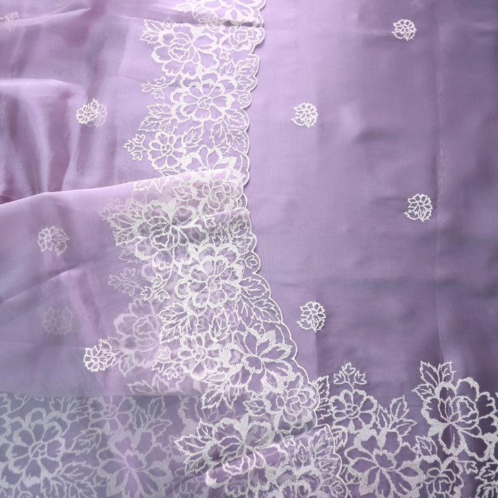 Ragini Purpleish Grey Cross-Stitch Hem Work Glass Organza Set