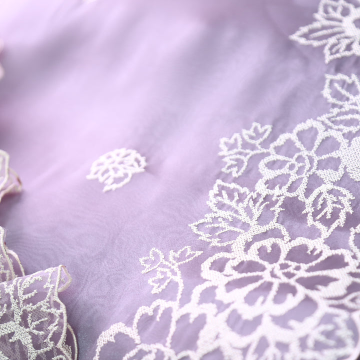 Ragini Purpleish Grey Cross-Stitch Hem Work Glass Organza Set