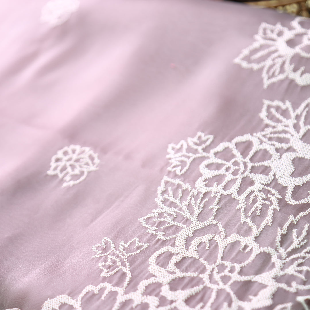 Ragini Fern Mauve Cross-Stitch Hem Work Glass Organza Set