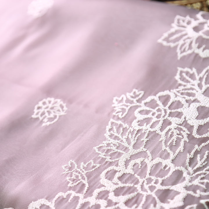 Ragini Fern Mauve Cross-Stitch Hem Work Glass Organza Set