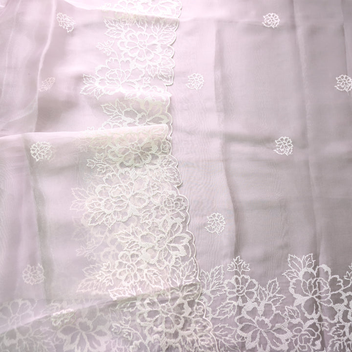 Ragini Sky Grey Cross-Stitch Hem Work Glass Organza Set