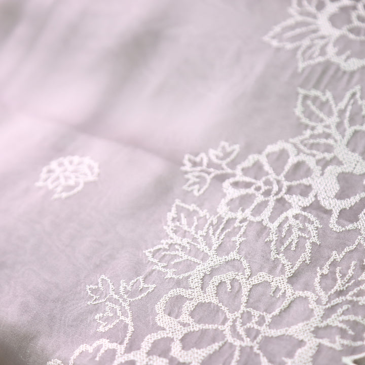 Ragini Sky Grey Cross-Stitch Hem Work Glass Organza Set