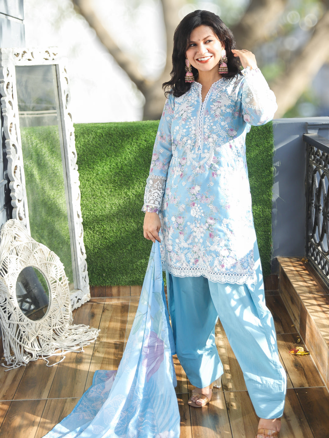 Jannat Ice Blue Farsi Style Cotton 3 Piece Set