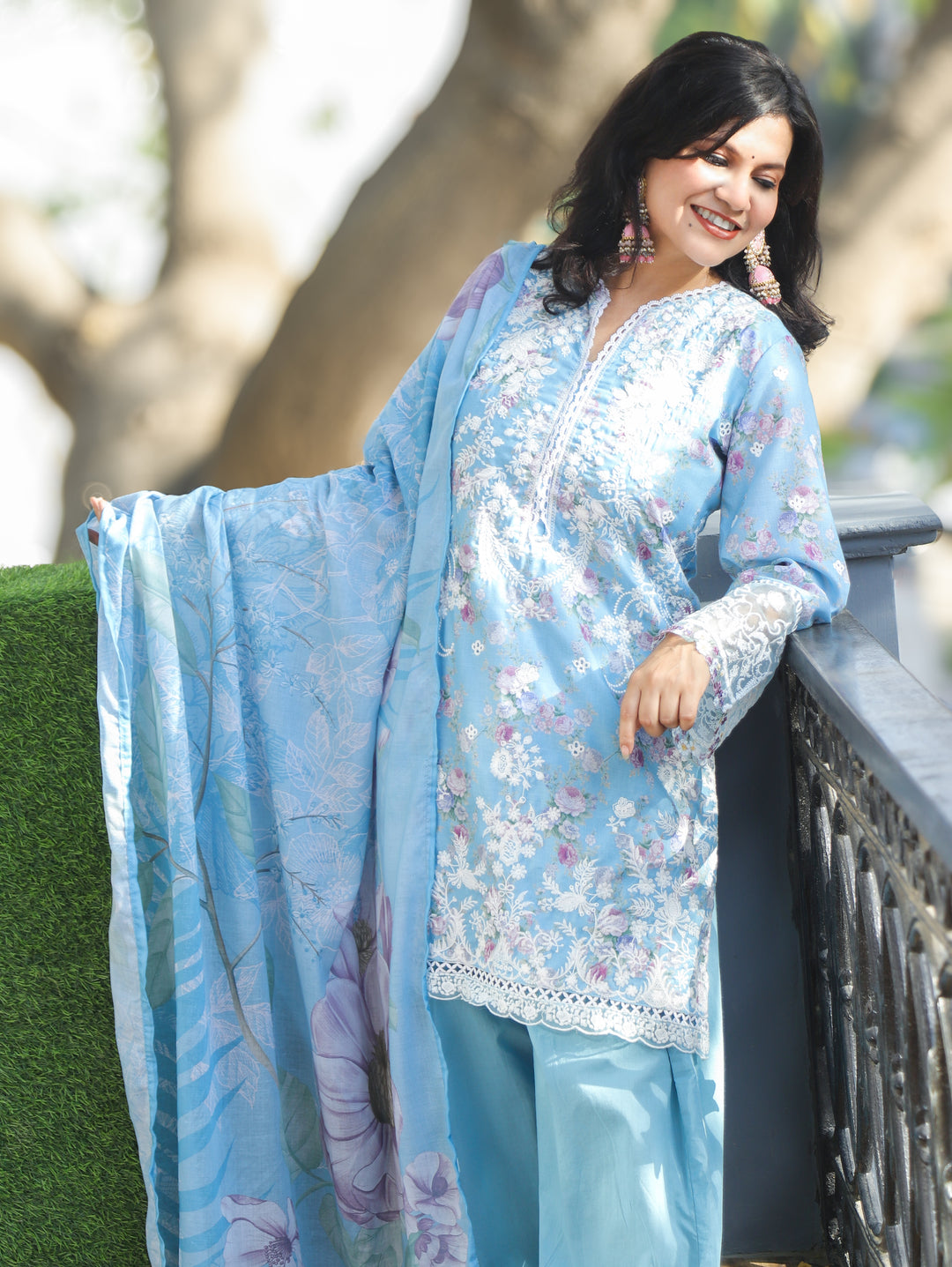 Jannat Ice Blue Farsi Style Cotton 3 Piece Set