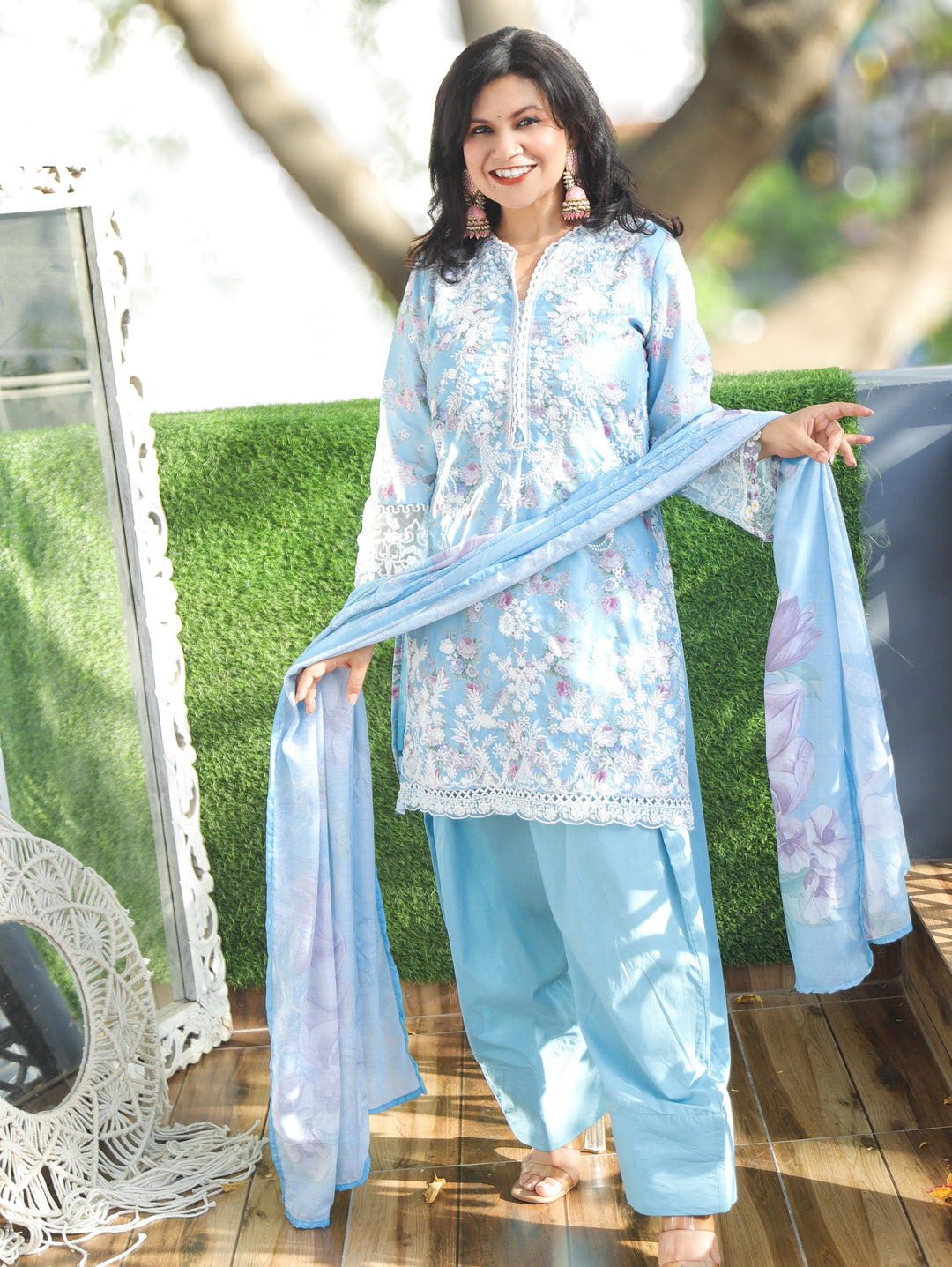 Jannat Ice Blue Farsi Style Cotton 3 Piece Set