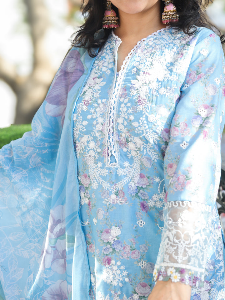 Jannat Ice Blue Farsi Style Cotton 3 Piece Set