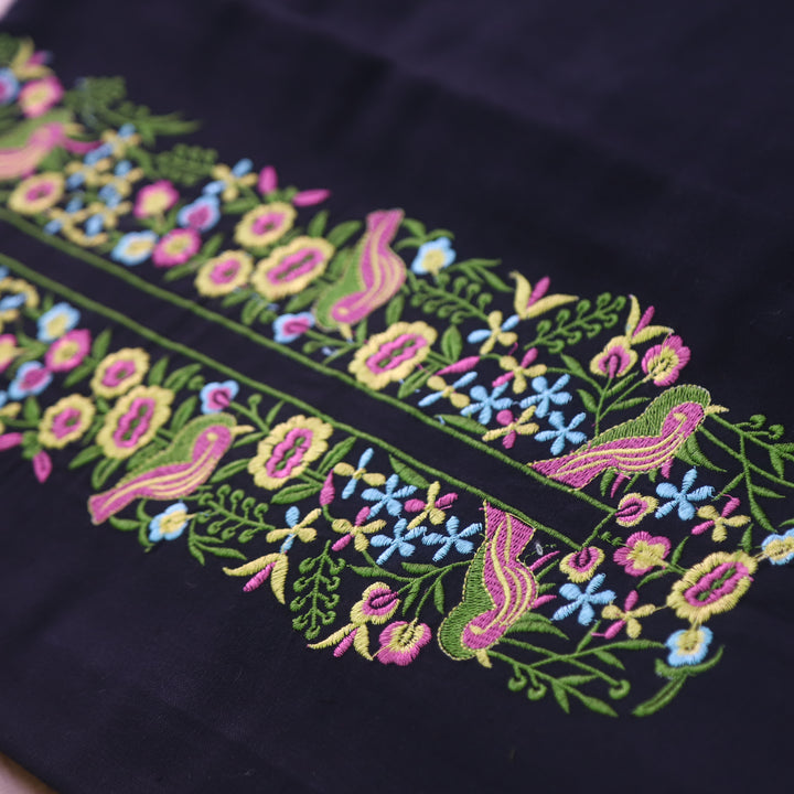 Kush Midnight Black Floral Thread Embroidered Cotton Flex 2 Piece Set