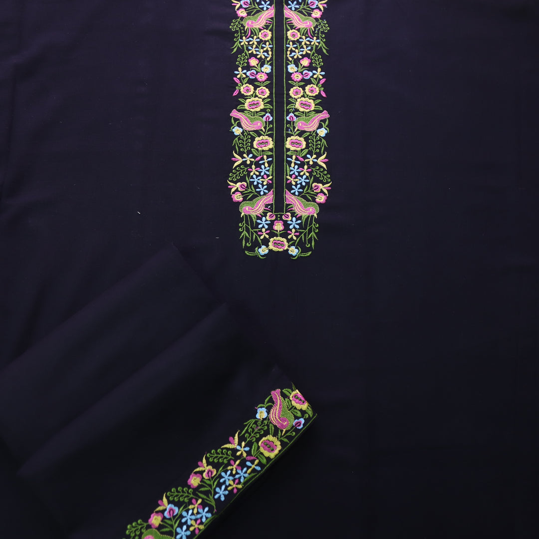 Kush Midnight Black Floral Thread Embroidered Cotton Flex 2 Piece Set