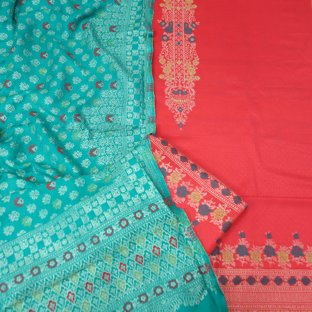 शिवानी Bright Pink All Over Thread and Zari Weaved Semi Pashmina Winter Set