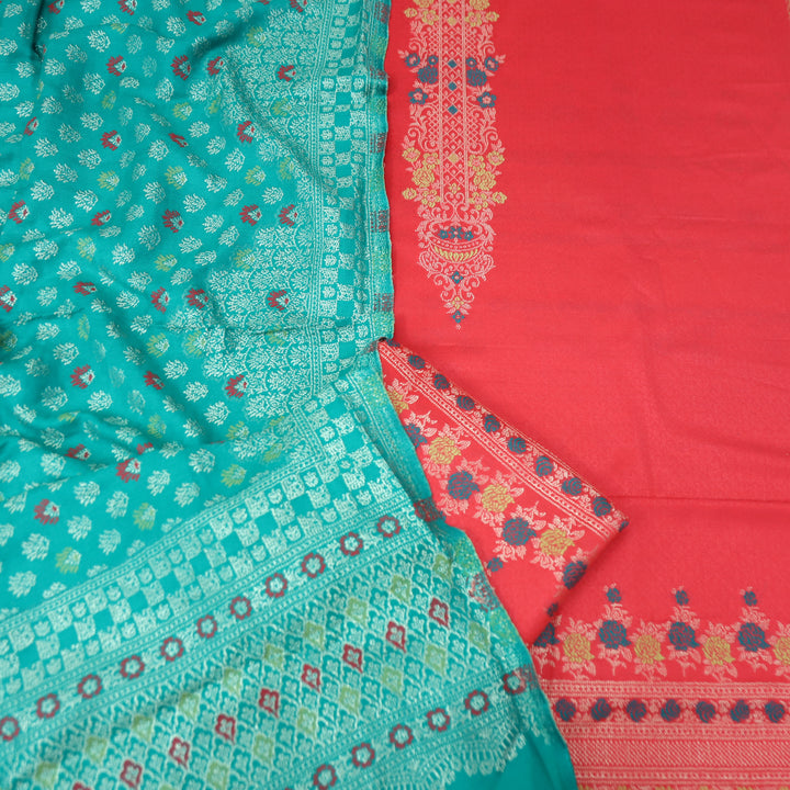 शिवानी Bright Pink All Over Thread and Zari Weaved Semi Pashmina Winter Set