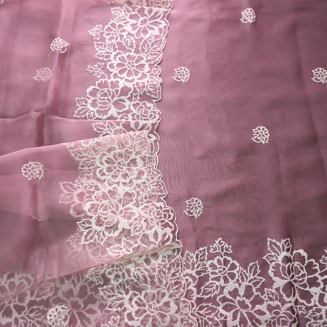 Ragini Mulberry Mauve Cross-Stitch Hem Work Glass Organza Set