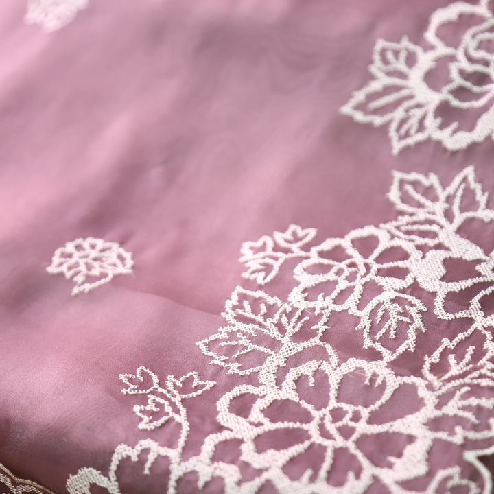 Ragini Mulberry Mauve Cross-Stitch Hem Work Glass Organza Set