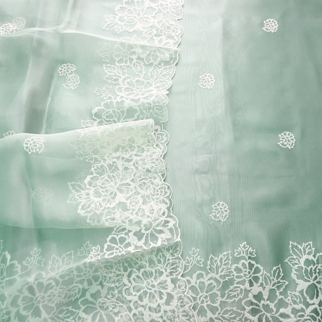 Ragini Castleton Mint Cross-Stitch Hem Work Glass Organza Set