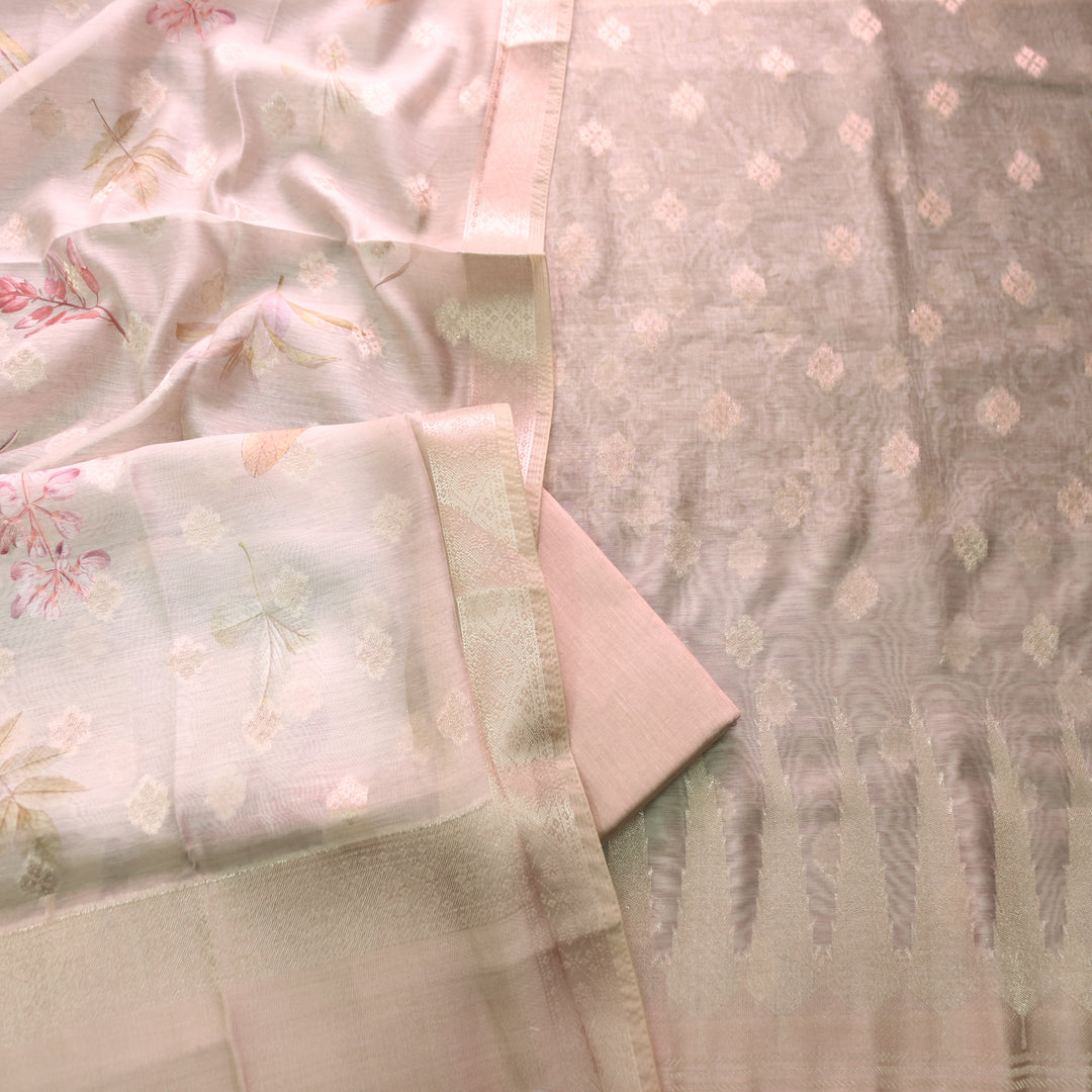 Ambarsari Peanut Beige Authentic Jamdani Weaved with Zari Chanderi Set