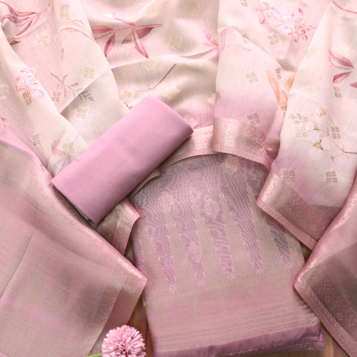 Ambarsari Mauve Blush Authentic Jamdani Weaved with Zari Chanderi Set