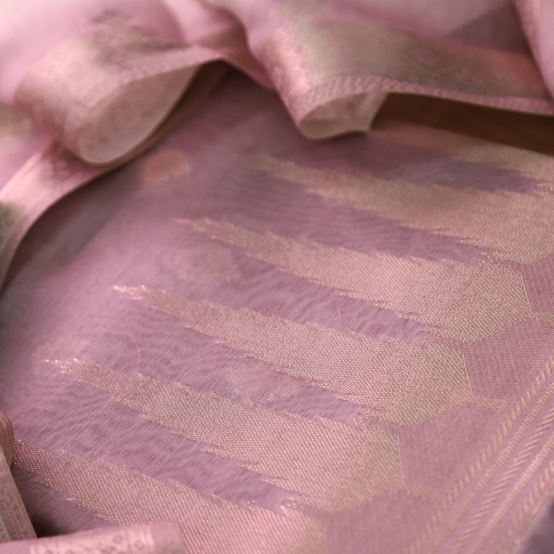 Ambarsari Mauve Blush Authentic Jamdani Weaved with Zari Chanderi Set