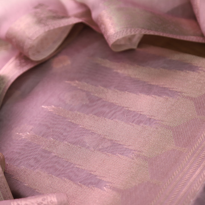 Ambarsari Mauve Blush Authentic Jamdani Weaved with Zari Chanderi Set