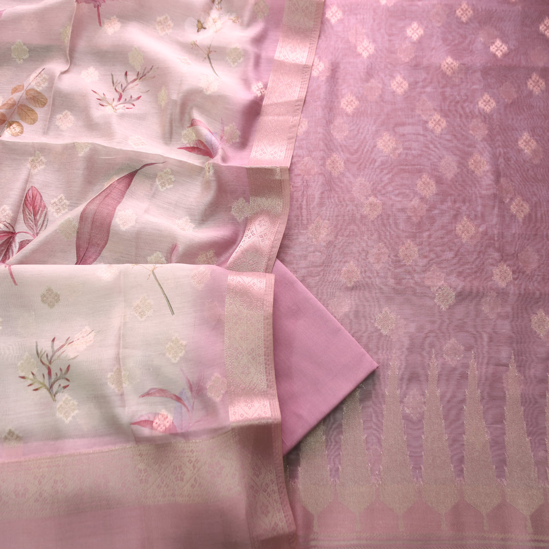 Ambarsari Mauve Blush Authentic Jamdani Weaved with Zari Chanderi Set