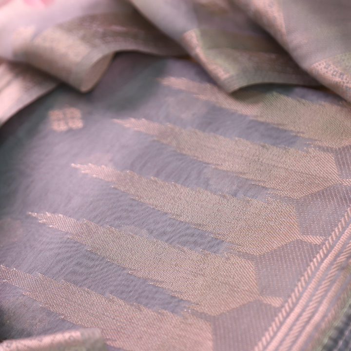 Ambarsari Fossil Grey Authentic Jamdani Weaved with Zari Chanderi Set