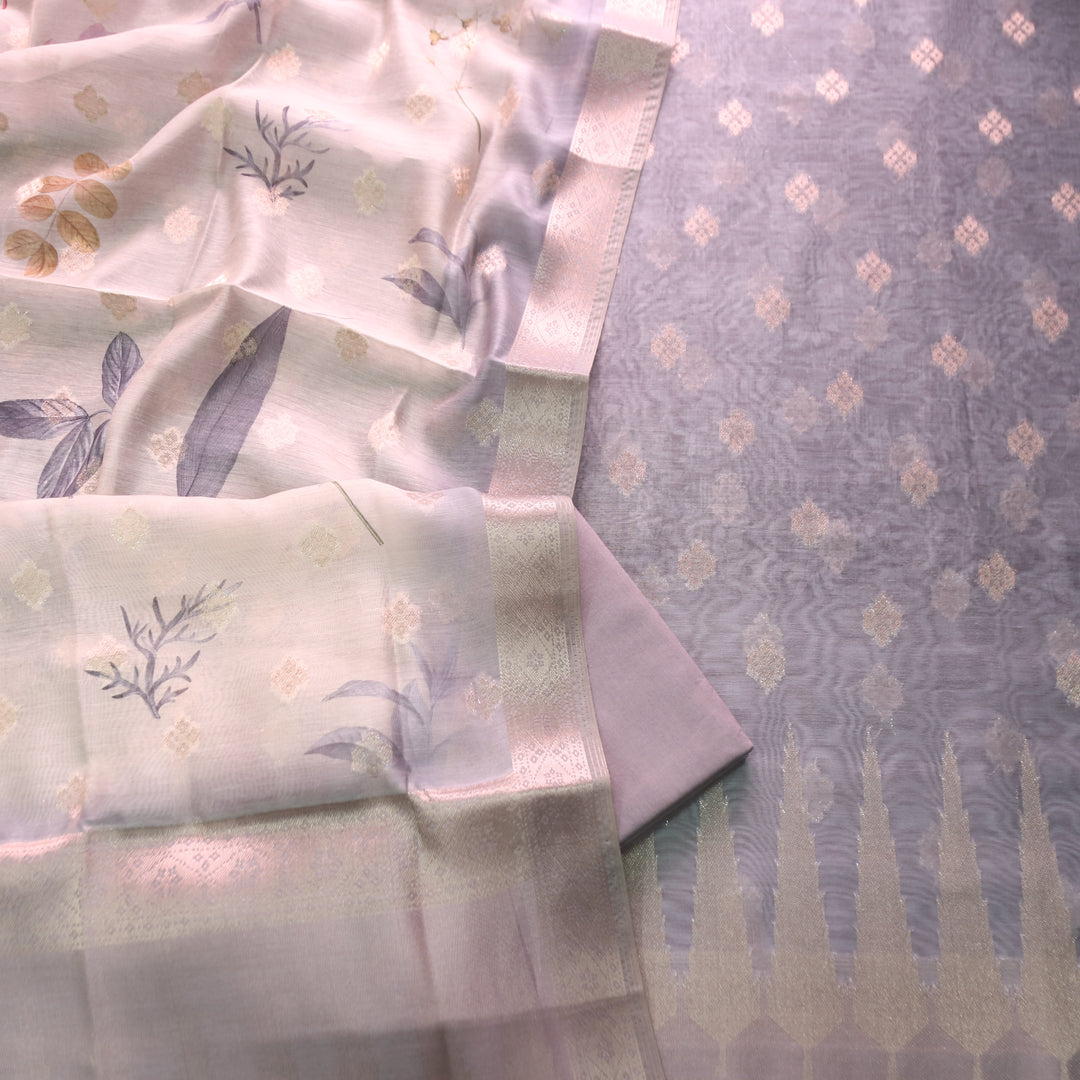Ambarsari Fossil Grey Authentic Jamdani Weaved with Zari Chanderi Set