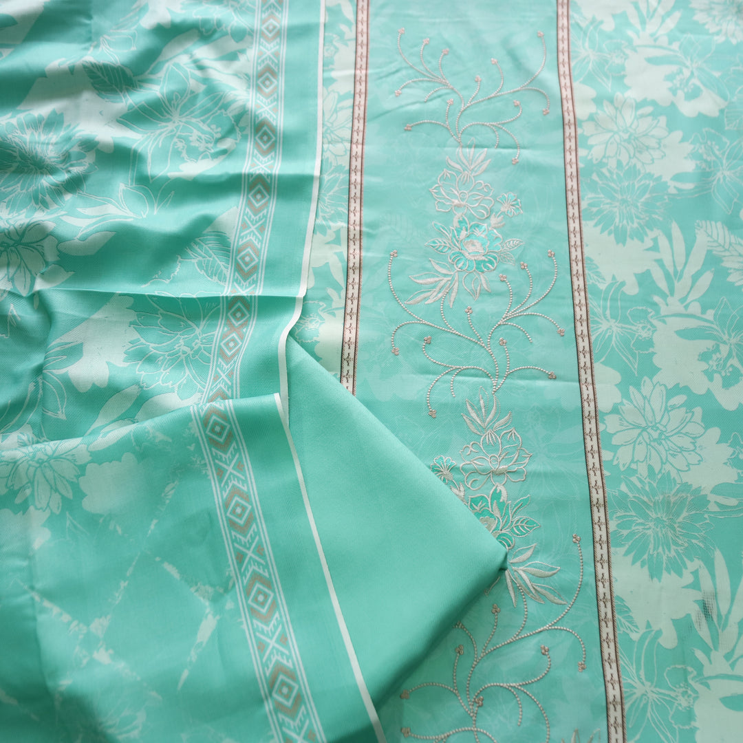 गुरप्रीत Sea Form Blue Thread Work in Panel Floral Printed Semi Pashmina Winter Set