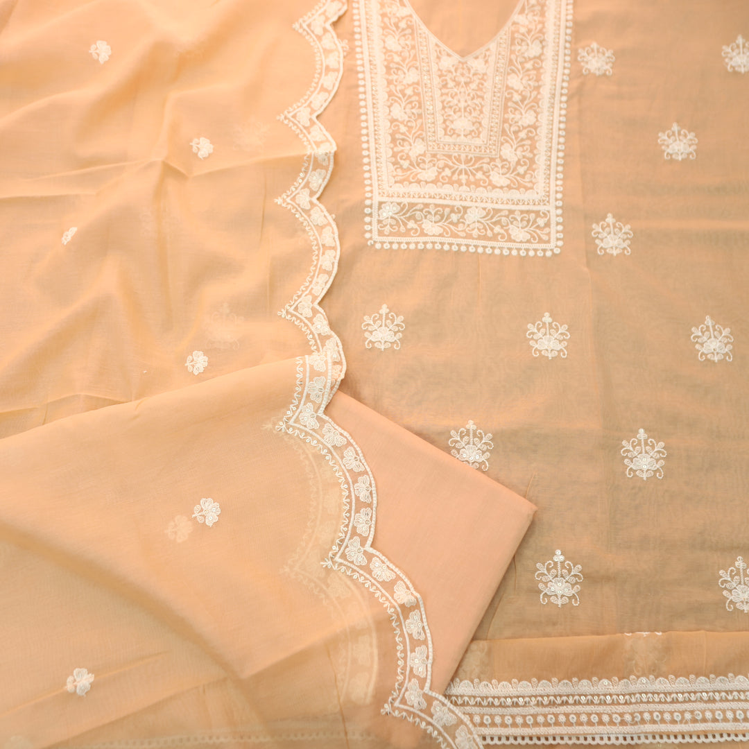 Rushali Light Peach Embroidered Neck and Hem Mul Cotton Set