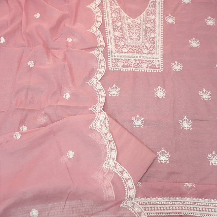 Rushali Blush Pink Embroidered Neck and Hem Mul Cotton Set