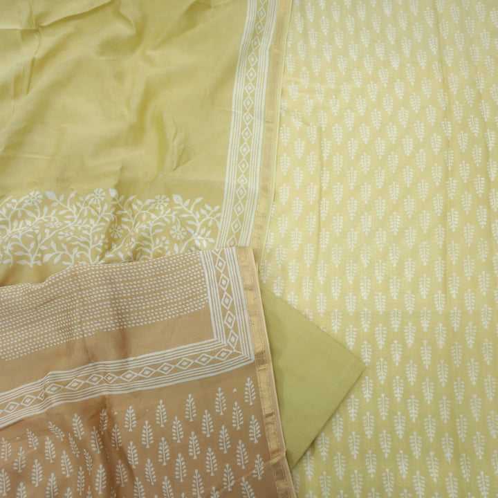 Buttermilk Yellow printed maheshwari top with Light Peach with Yellow  Printed dupatta set