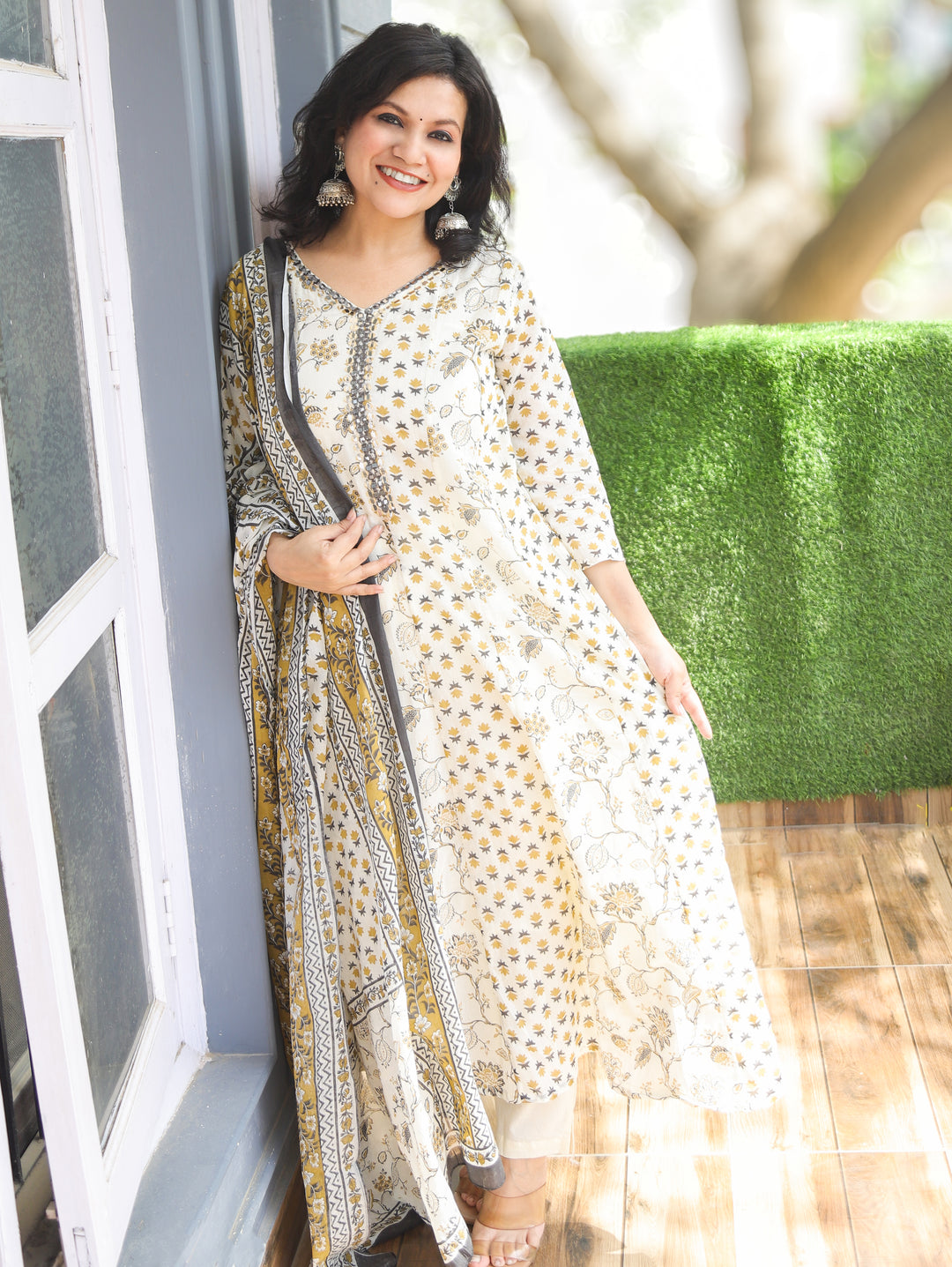 Bella Mehndi Green Patra Mul Cotton 3 Piece Set