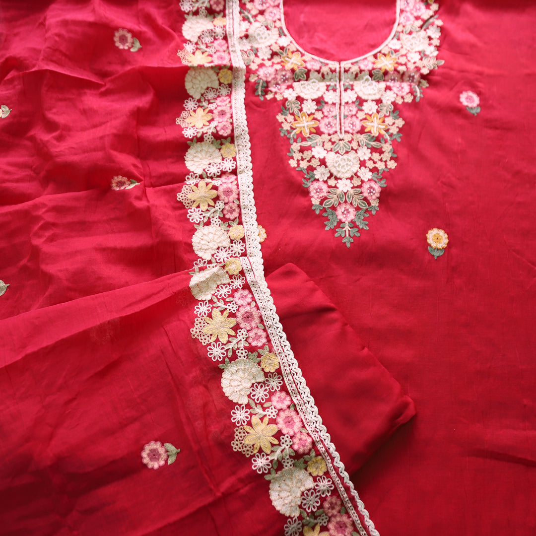 Hoor Bride Red Thread Embroidered with Moti Work Mul Chanderi Set