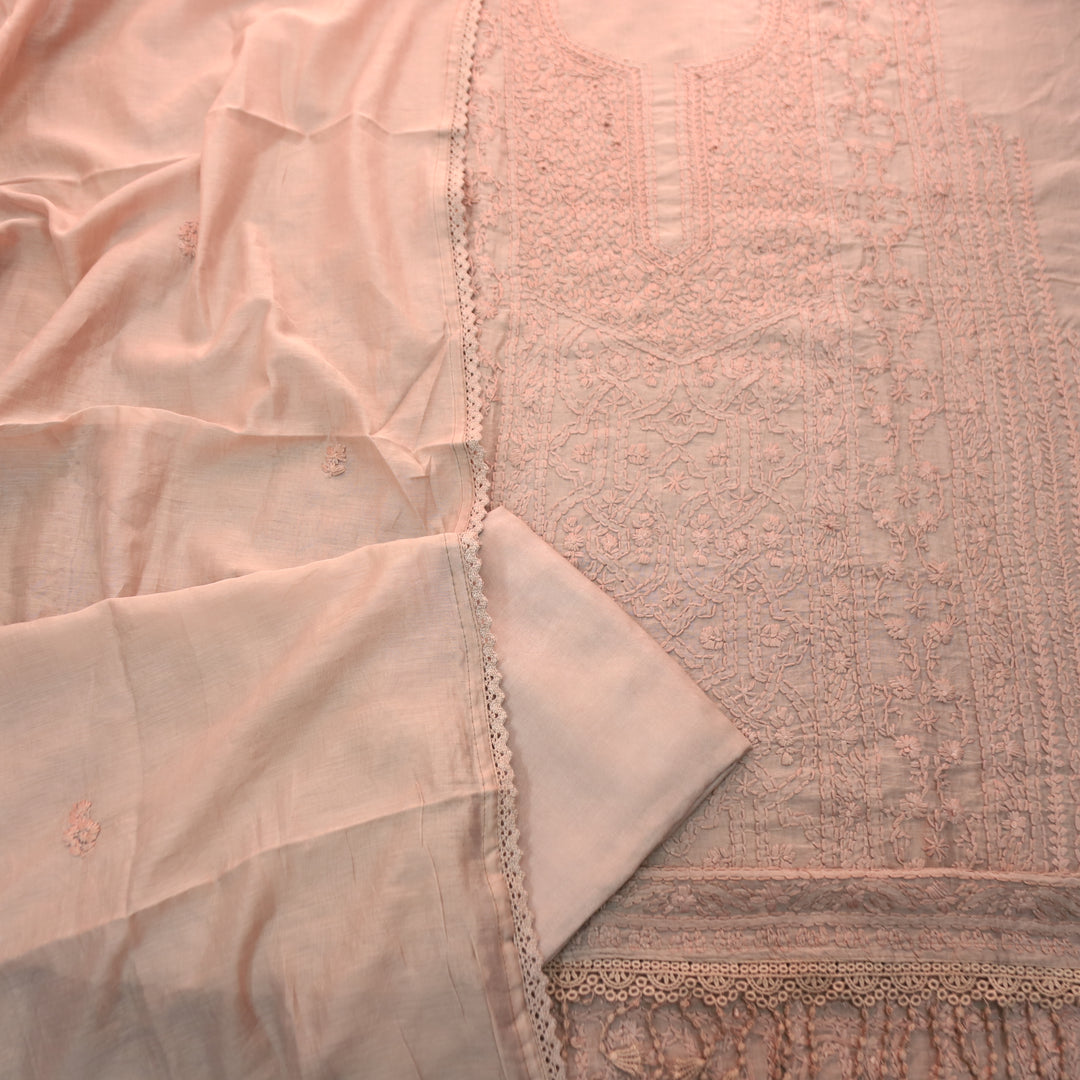 Premika Coco Brown All Over Hand Embroidered Mul Chanderi Set