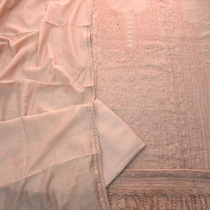 Premika Coco Brown All Over Hand Embroidered Mul Chanderi Set