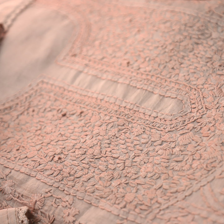 Premika Coco Brown All Over Hand Embroidered Mul Chanderi Set