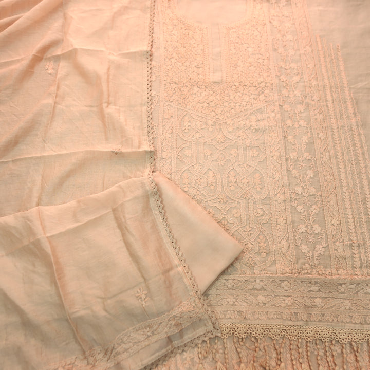 Premika Sand Beige All Over Hand Embroidered Mul Chanderi Set