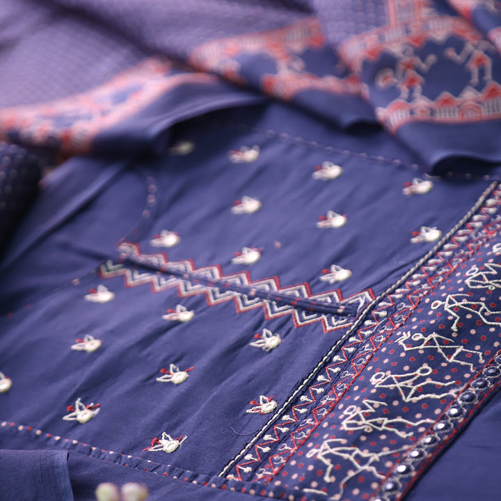 Rimjhim Navy Blue Patra with Thread Embroidered Yoke Cotton Suit Set