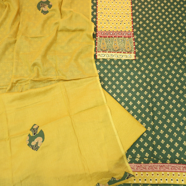 Heeriye Green Patra Work with Ajrak Printed Cotton Set